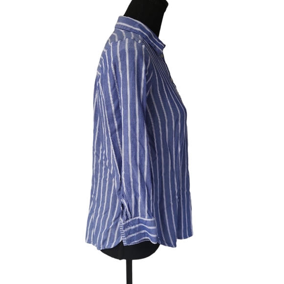 EUC LOFT women's blue & white stripped 3/4 sleeve dress shirt casual, XSP - Picture 2 of 5